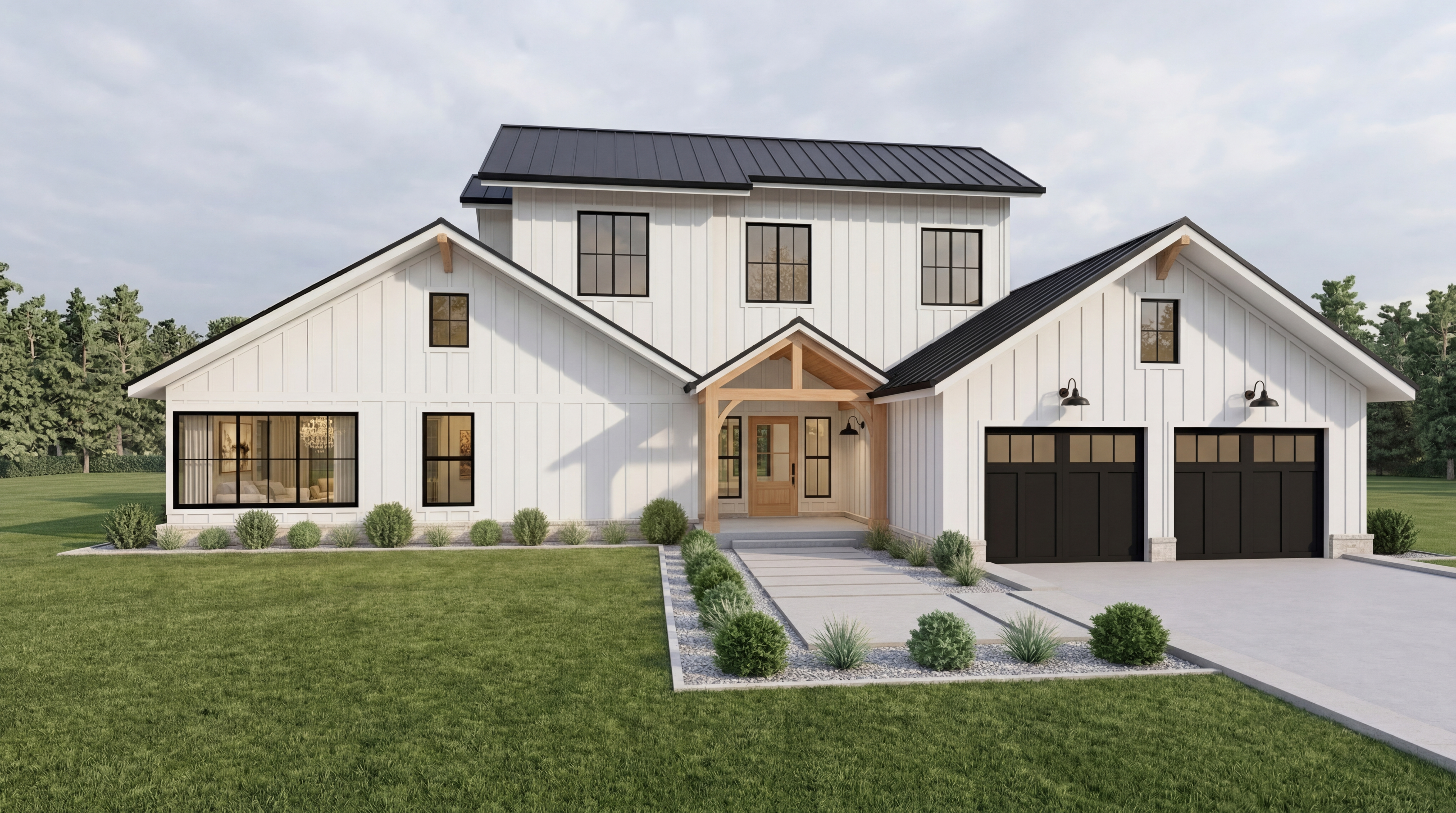 Modern Farmhouse House Plan | 6 Bed 5 Bath | 3 Story | Gym + Loft + Office