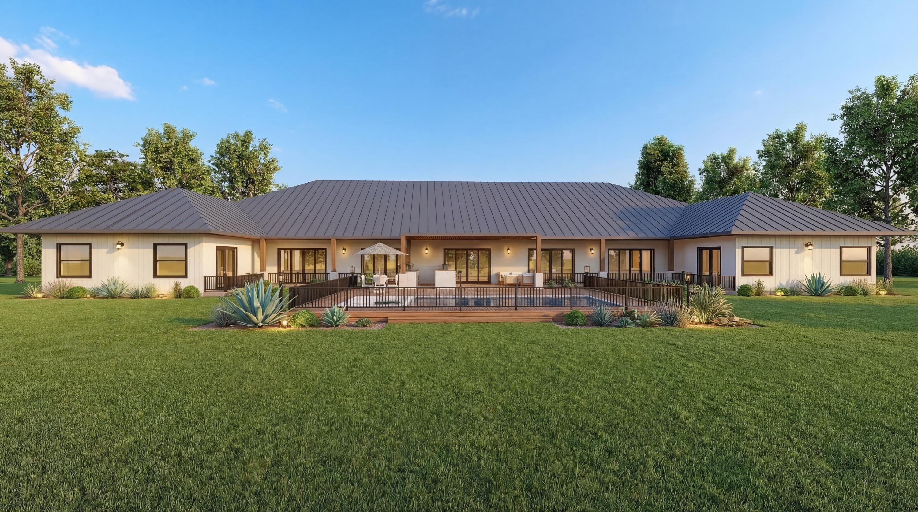 Luxury Modern Farmhouse Plan, 5 Bedroom Villa with Pool